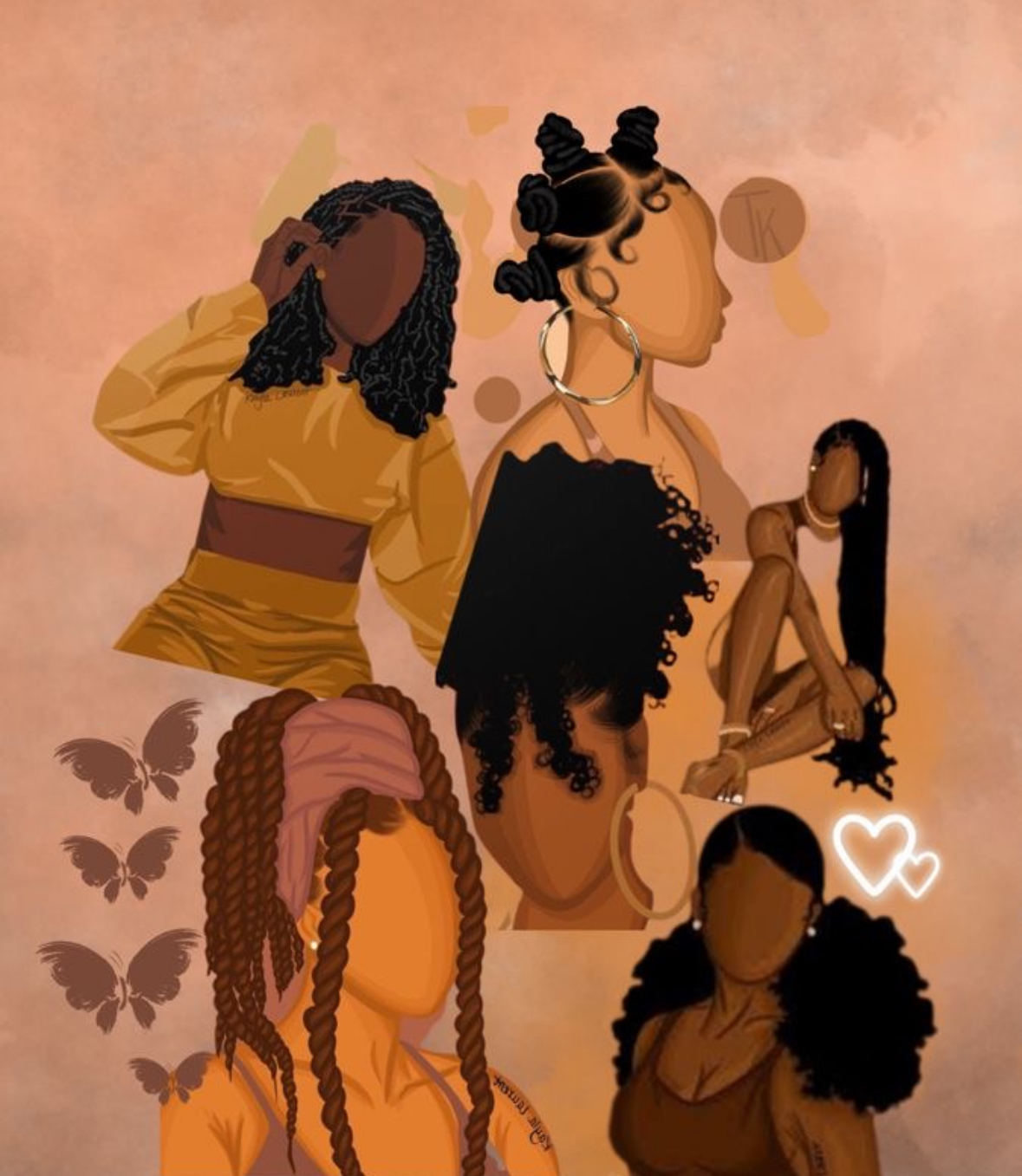 black women with multiple hairstyles illustation